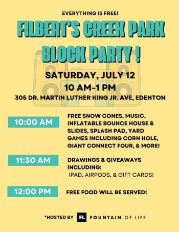 Edenton Events, Filbert’s Creek Park Block Party