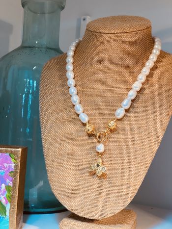 The Polka-Dot Palm Edenton NC, Pearl Bee Drop Necklace