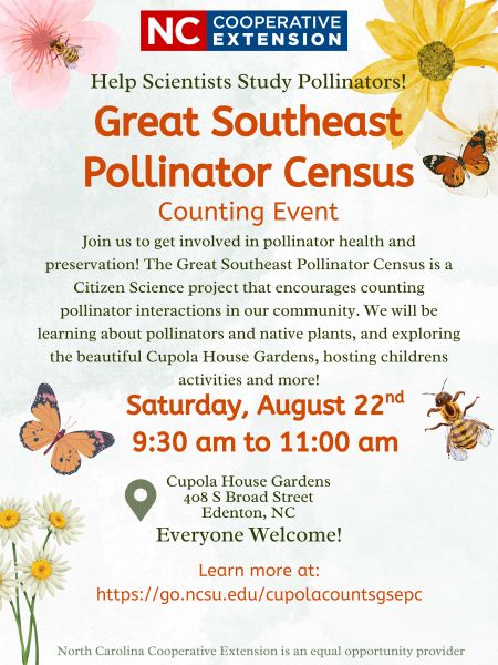 The Cupola House and Gardens, Great Southeast Pollinator Census Count