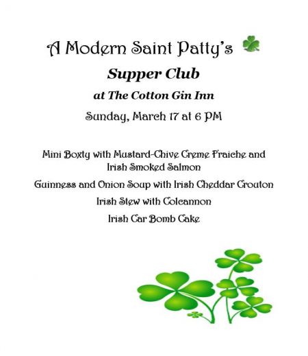 The Cotton Gin Inn Culinary, Supper Club: St. Patty's Day