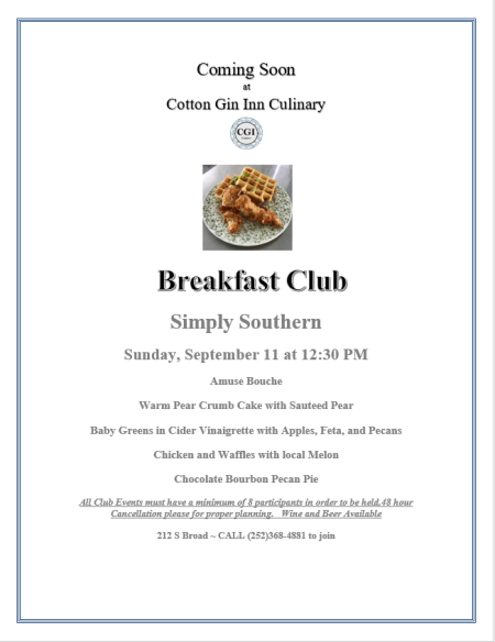 The Cotton Gin Inn Culinary, Breakfast Club: Simply Southern