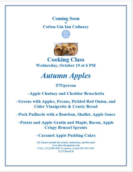 The Cotton Gin Inn Culinary, Cooking Class: Autumn Apples