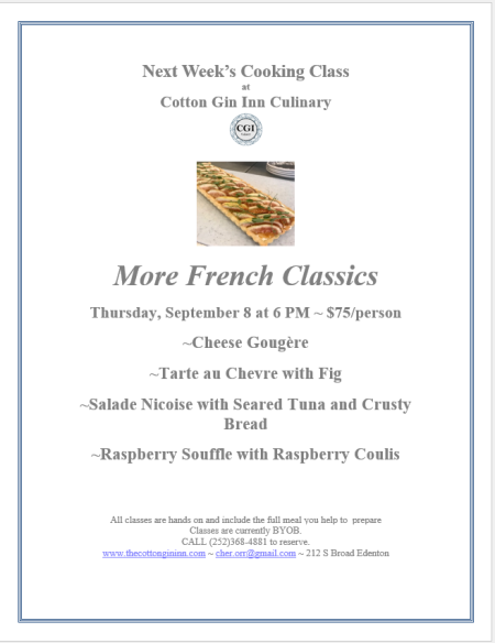 The Cotton Gin Inn Culinary, Cooking Class: More French Classics