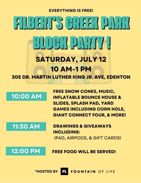 Edenton Events, Filbert’s Creek Park Block Party