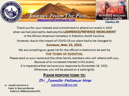 Edenton Events, Lawrence/Patience Monument Dedication