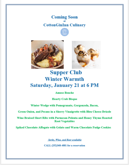 The Cotton Gin Inn Culinary, Supper Club: Winter Warmth