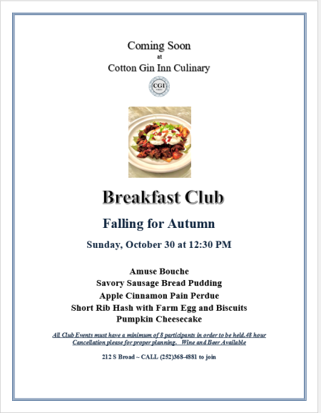 The Cotton Gin Inn Culinary, Breakfast Club: Falling for Autumn