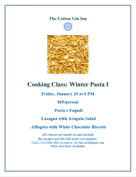 The Cotton Gin Inn Culinary, Cooking Class: Winter Pasta I